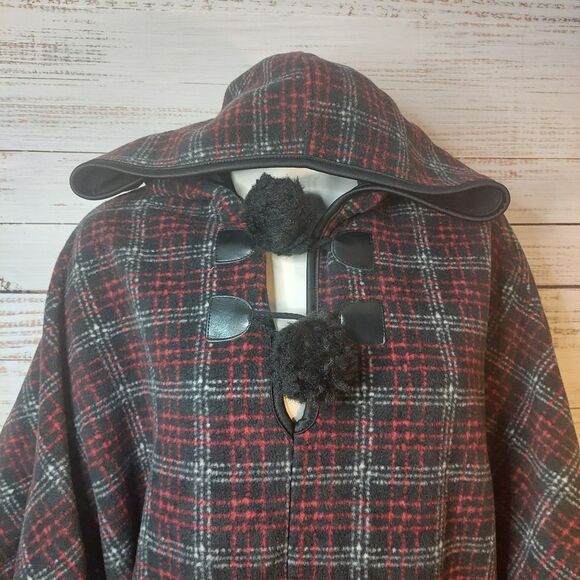 Marina Luna Plaid Poncho - Red and Black - Picture 3 of 12